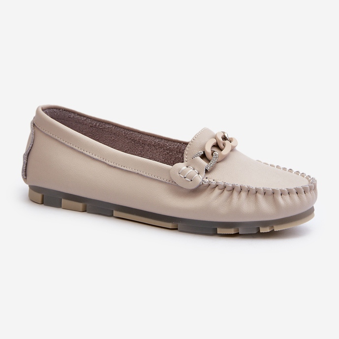 Damen-Ledermokassins mit Dekoration Beige S.Barski LR339 1