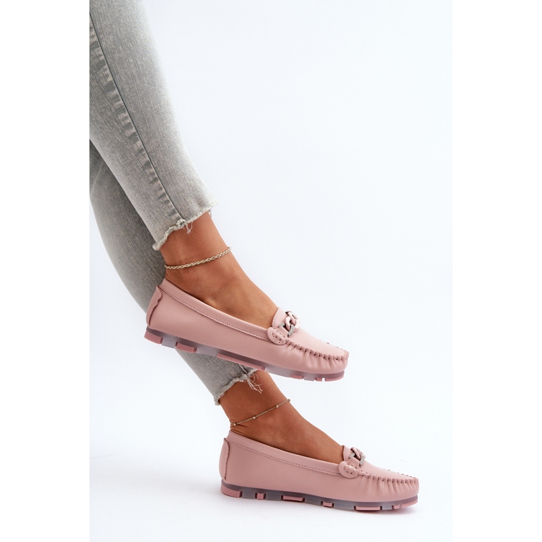 Damen-Ledermokassins mit Verzierung, Rosa S.Barski LR339 1