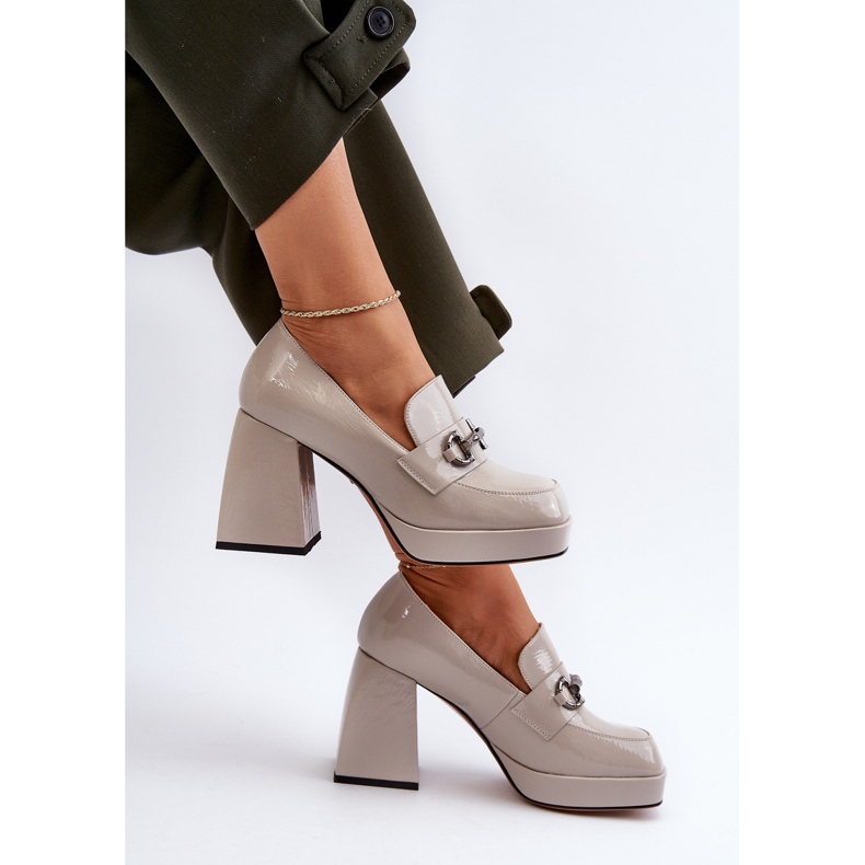 S.Barski Damen-Lack-High-Heel-Schuhe Grau D&amp;A MR38-906 1