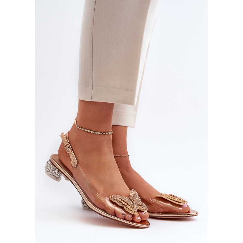 S.Barski Transparente Sandalen mit niedrigem Absatz und Schmetterling, Gold D&amp;A MR38-388 golden 2