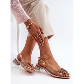 S.Barski Transparente Sandalen mit niedrigem Absatz und Schmetterling, Roségold D&amp;A MR38-388 rosa 1