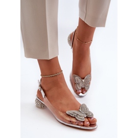 S.Barski Transparente Sandalen mit niedrigem Absatz und Schmetterling in Rosa und Silber D&amp;A MR38-388 silber- 4