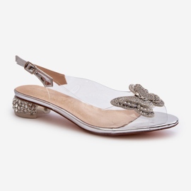 S.Barski Transparente Sandalen mit niedrigem Absatz und Schmetterling in Rosa und Silber D&amp;A MR38-388 1