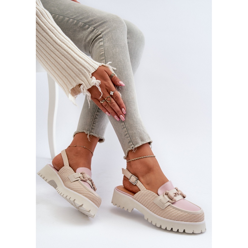 S.Barski Damen-Sandalen mit flachem Absatz und Verzierung Beige D&amp;A MR38-656 2