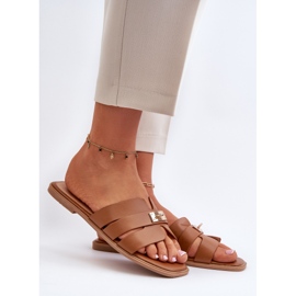 Flache Damen-Flip-Flops mit kamelfarbener Kavinia-Dekoration braun 2