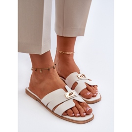 Flache Damen-Flip-Flops mit Verzierung, weißes Kavinia 2