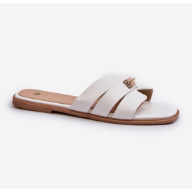 Flache Damen-Flip-Flops mit Verzierung, weißes Kavinia 1