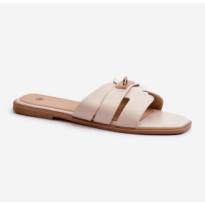 Flache Damen-Flip-Flops mit Verzierung, Beige Kavinia 1