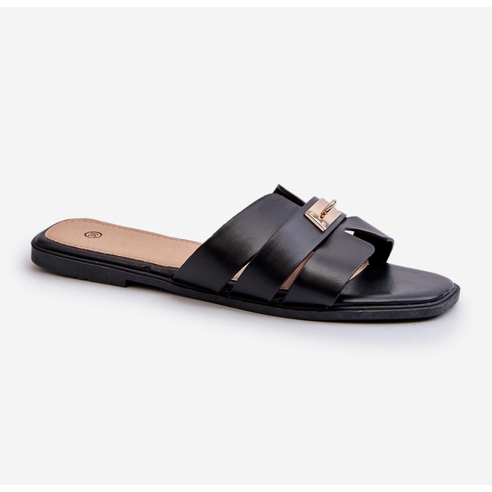 Flache Damen-Flip-Flops mit Verzierung, schwarzes Kavinia 1