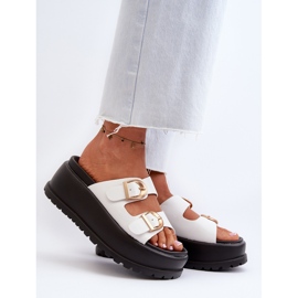 Damen-Flip-Flops auf massivem Plateau, Weiß Mililena 2