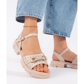 Goodin Beige Ledersandalen für Damen 1