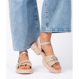 Goodin Beige Ledersandalen für Damen 2