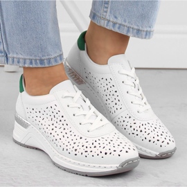 Bequeme durchbrochene Damen-Sportschuhe aus Leder, weiß Rieker N43A1-80 13