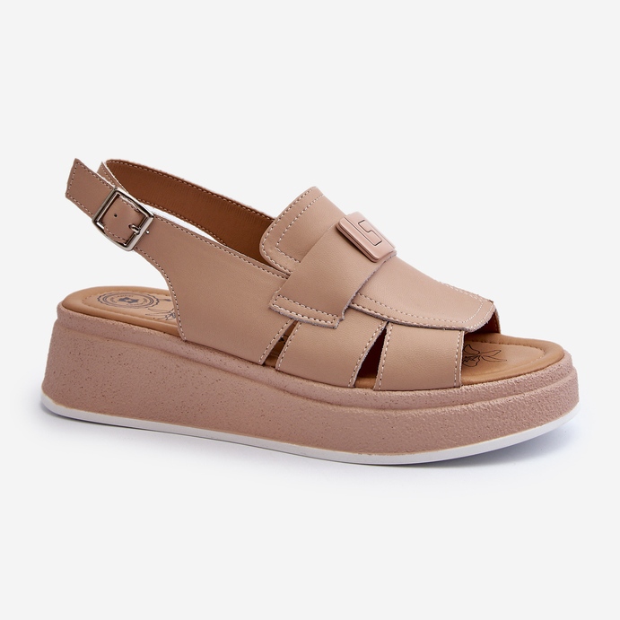 Damen-Ledersandalen auf Plateau und Keilabsatz, dunkelbeige Vivitellia 1