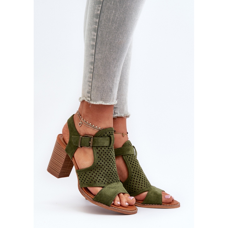 Durchbrochene Sandalen mit hohem Absatz in Dunkelgrün, Hey Lover 2