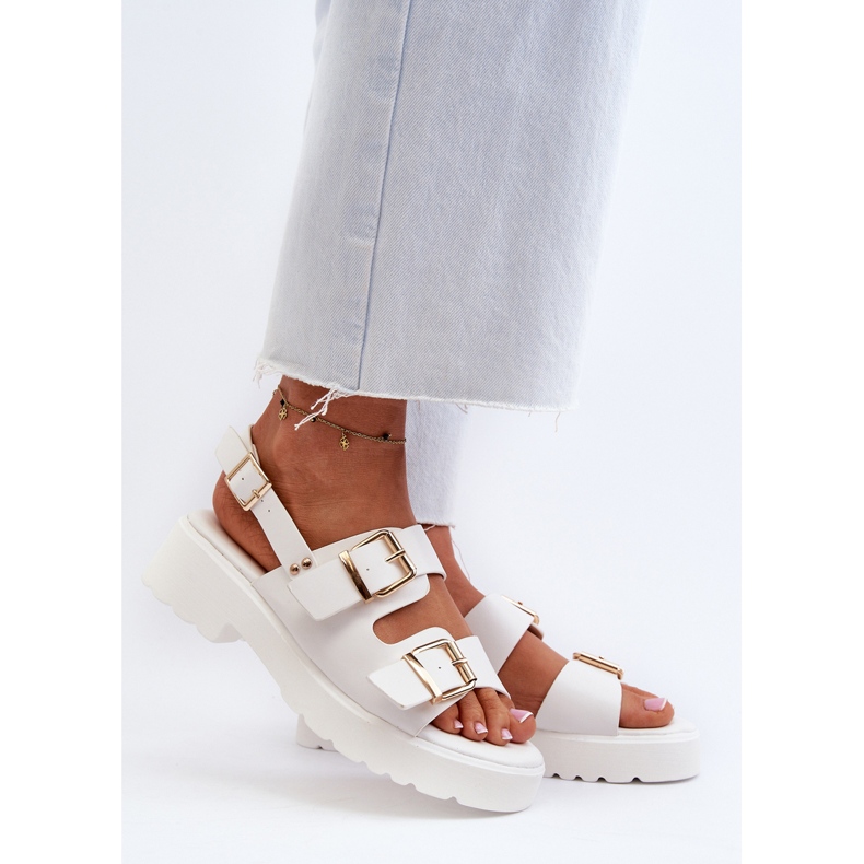 Damen-Sandalen mit Schnallen, Öko-Leder, Weiß, Konanttia 2