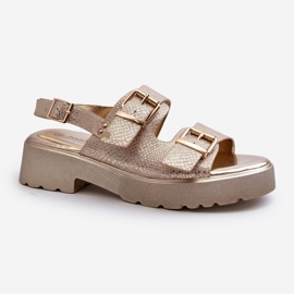 Damen-Sandalen mit Schnallen, Öko-Leder, Gold Konantia golden 1