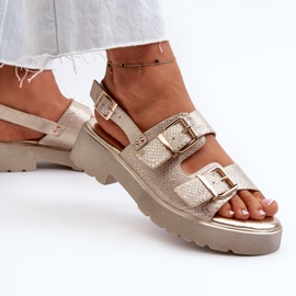 Damen-Sandalen mit Schnallen, Öko-Leder, Gold Konantia golden 2