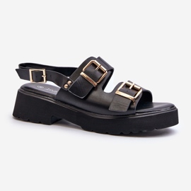 Damen-Sandalen mit Schnallen, Öko-Leder, Schwarz, Konanttia 1