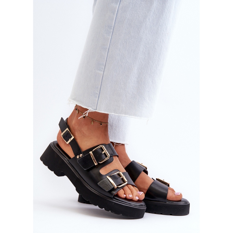 Damen-Sandalen mit Schnallen, Öko-Leder, Schwarz, Konanttia 2