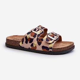 Beige und braune Damen-Flip-Flops mit Schnallen Oliena 2