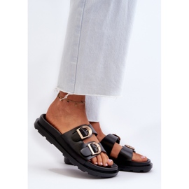 Damen-Flip-Flops aus Öko-Leder mit Schnallen, Schwarz Valmira 2