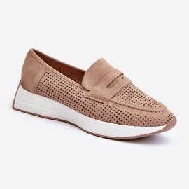 Beigefarbene Plateau-Mokassins aus Öko-Wildleder für Damen von Inesqua 1