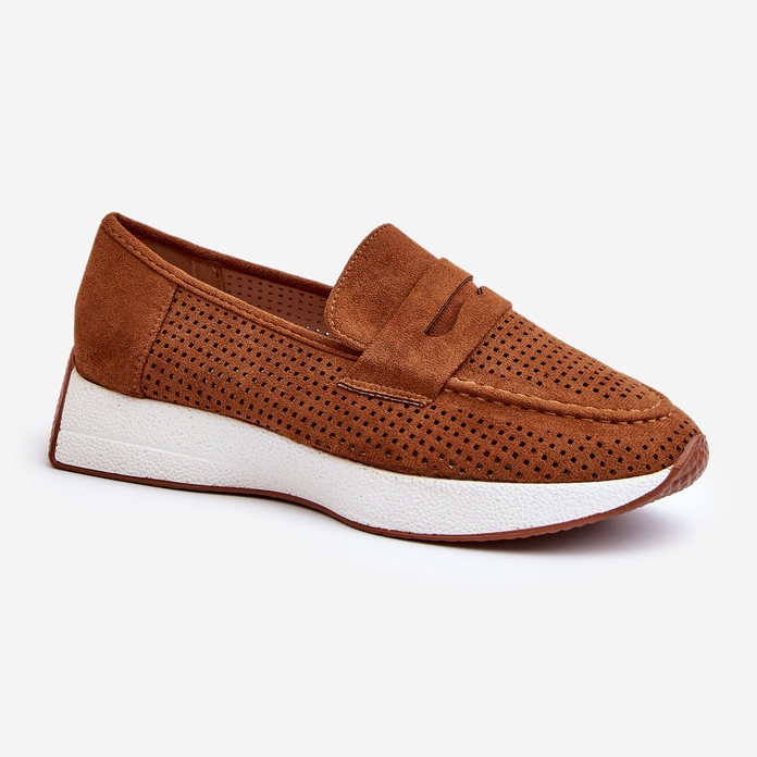 Kamelfarbene Inesqua-Mokassins aus Öko-Wildleder für Damen auf der Plattform braun 1