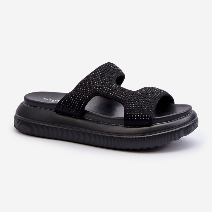 Schwarze Jstella verzierte Flip-Flops für Damen auf Plateausohle 1