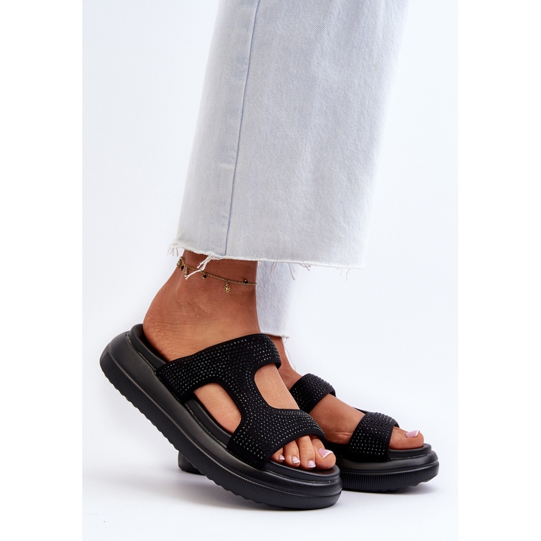 Schwarze Jstella verzierte Flip-Flops für Damen auf Plateausohle 2