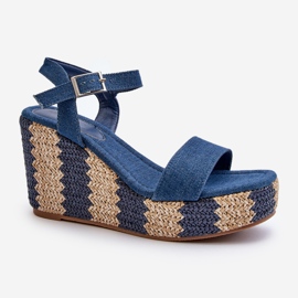 Damen-Jeans-Keilsandalen mit Zopfmuster, blau Reviala 2