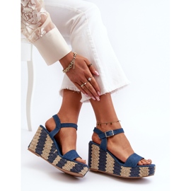 Damen-Jeans-Keilsandalen mit Zopfmuster, blau Reviala 1
