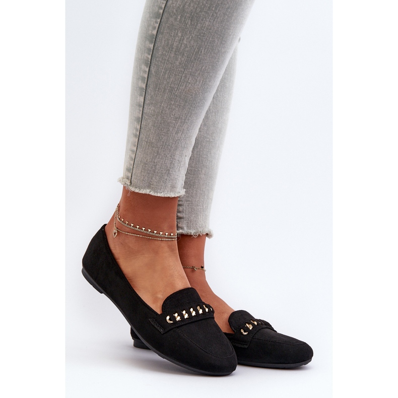 Glänzende Damen-Mokassins mit Kette, Black Aredilla schwarz 2