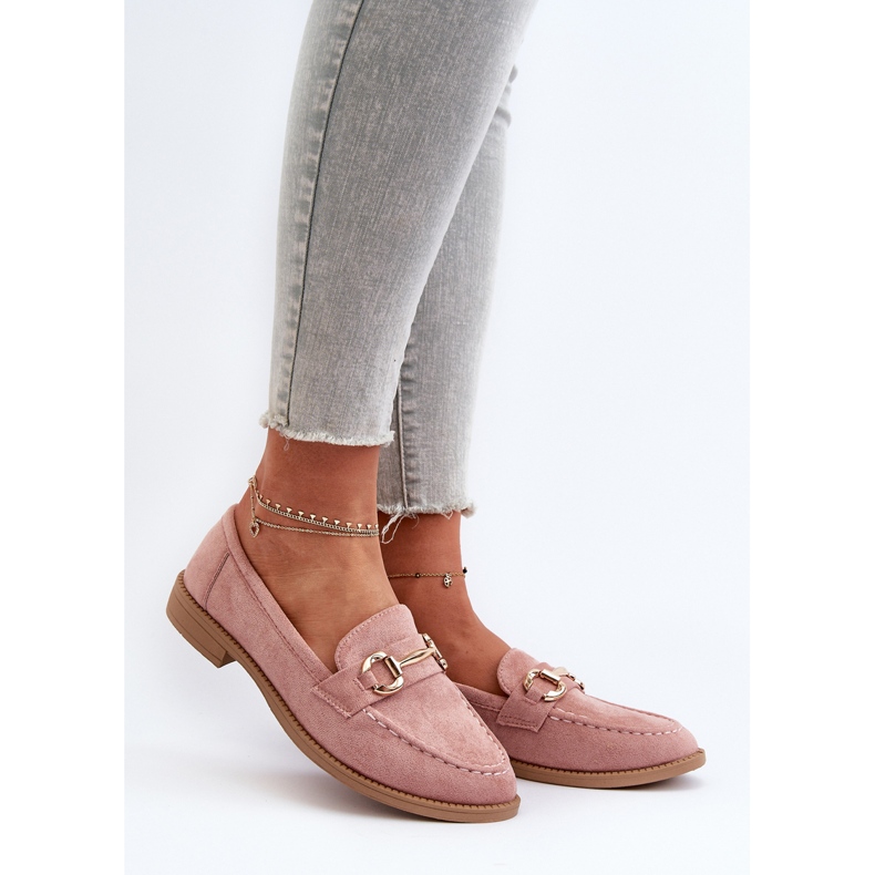 Damen-Mokassins mit flachem Absatz und rosa Aviole-Dekoration 2