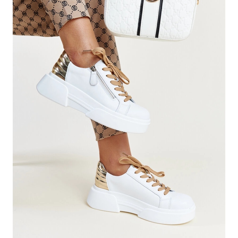 Weiße Lederschuhe mit dekorativem Reißverschluss 1