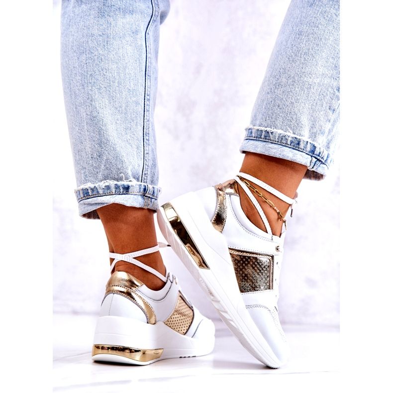 S.Barski Sportschuhe aus Leder für Damen auf einem Keil Weiß Larson 4