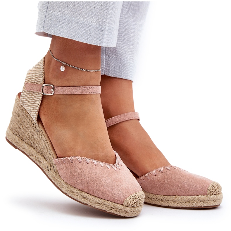 Joia Wildleder-Espadrille-Keilsandalen mit Zopf, Rosa 4