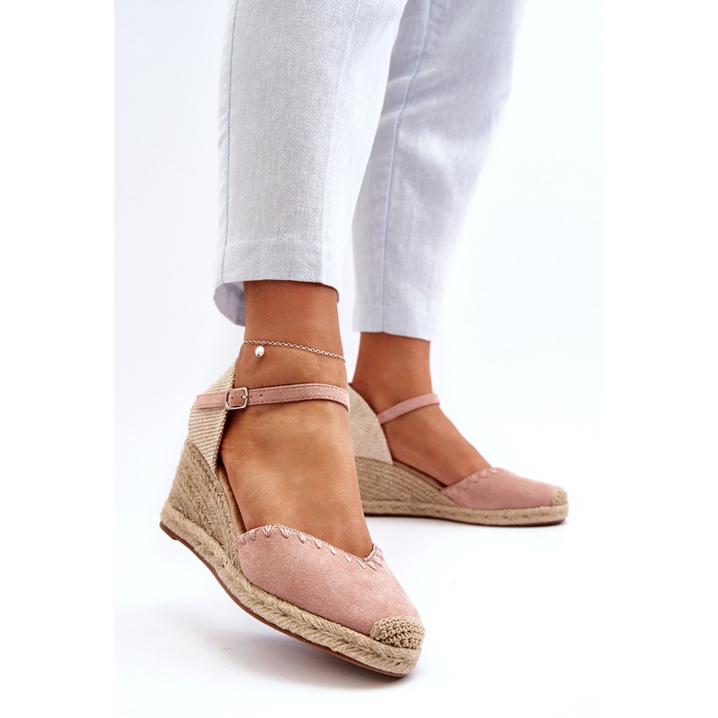 Joia Wildleder-Espadrille-Keilsandalen mit Zopf, Rosa 1
