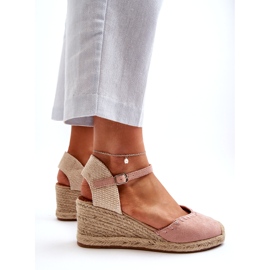 Joia Wildleder-Espadrille-Keilsandalen mit Zopf, Rosa 3