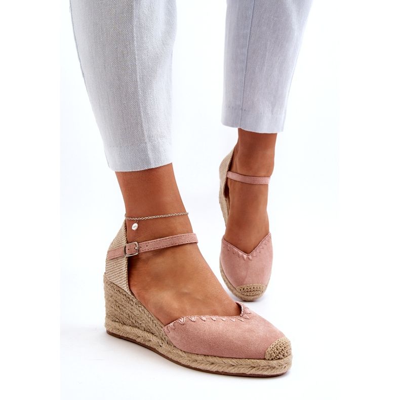 Joia Wildleder-Espadrille-Keilsandalen mit Zopf, Rosa 2