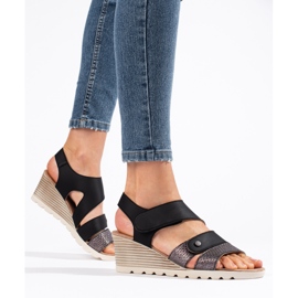 Keilsandaletten mit Klettverschluss für Damen schwarz 1