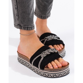 Schwarze Damen-Flip-Flops mit Verzierung 1