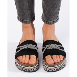 Schwarze Damen-Flip-Flops mit Verzierung 2