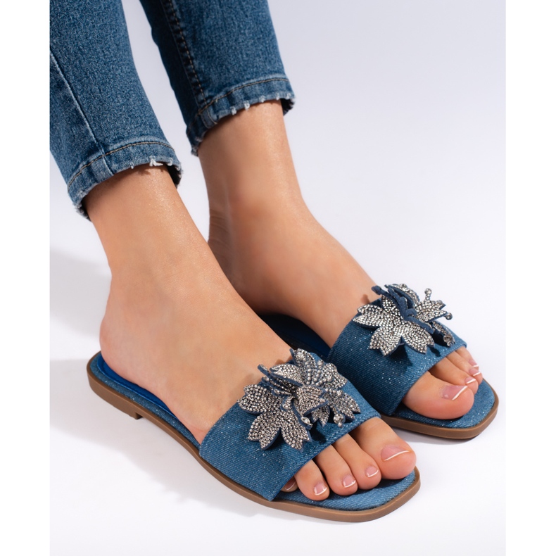 Damen-Jeanspantoletten mit Verzierung blau 1