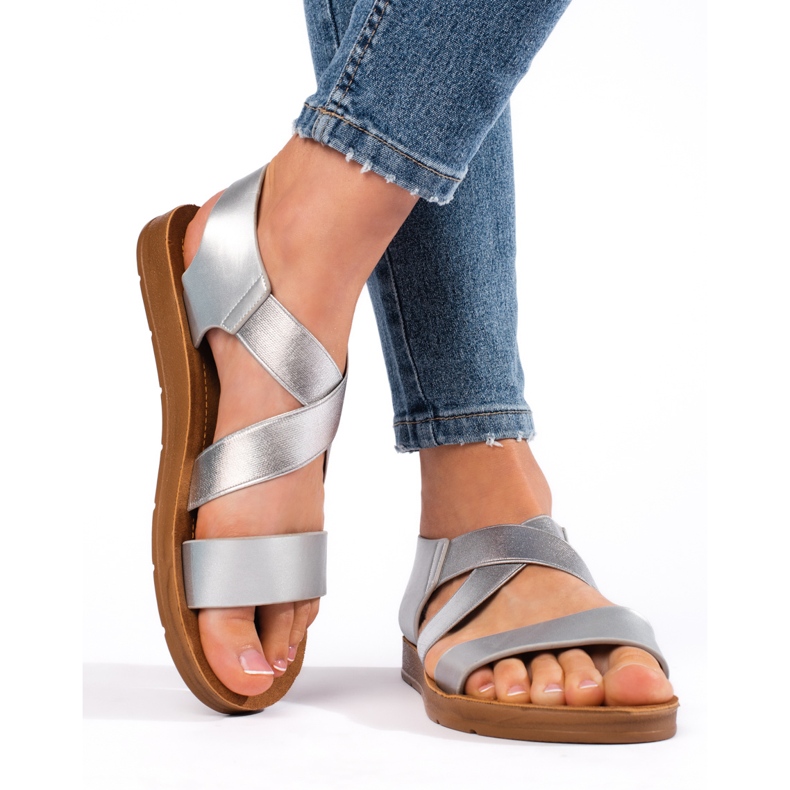 Silberne Slip-On-Sandalen für Damen silber- 2