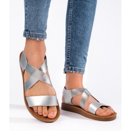 Silberne Slip-On-Sandalen für Damen silber- 1