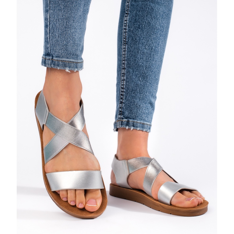 Silberne Slip-On-Sandalen für Damen silber- 1