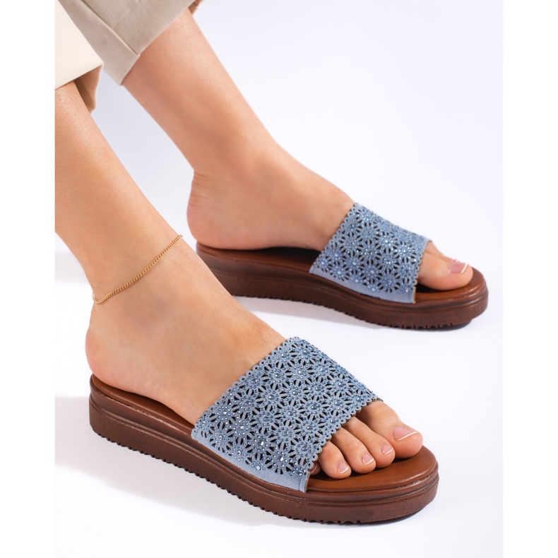 Blaue Plateau-Flip-Flops für Damen 1