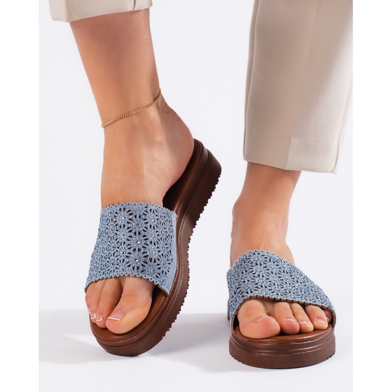 Blaue Plateau-Flip-Flops für Damen 2