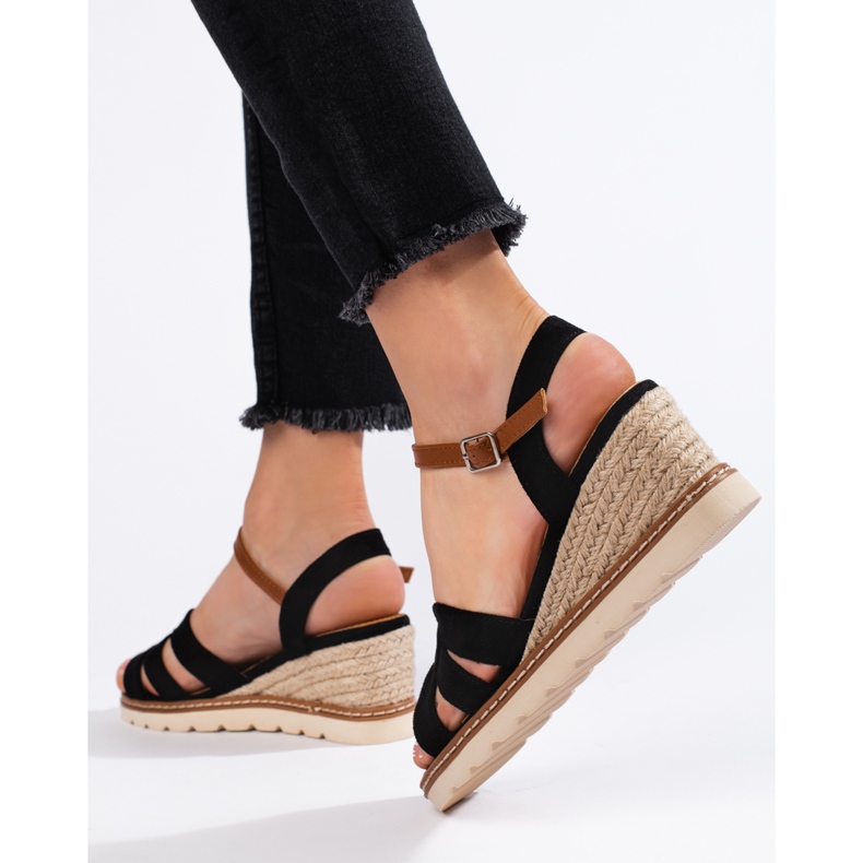 Schwarze Keilsandaletten für Damen 2